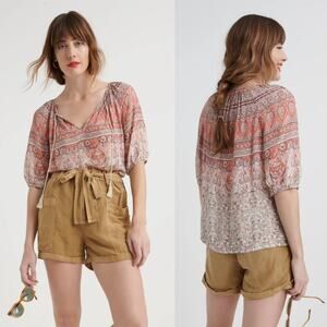 Lucky Brand Printed Kelly Peasant Top size Small
